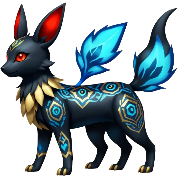 Shiny Exotic Badass Colorful Ethereal Royal Mysterious Gothic Umbreon-Jolteon-Litten-Pokémon-Fakémon-hybrid-creature (full body) with pattern-markings emoji