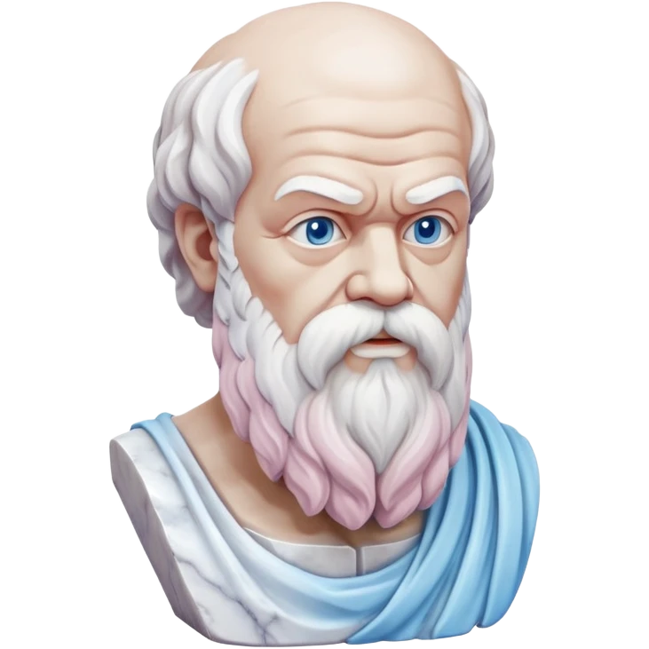marble statue of Socrates with beard and wise expression, classical Greek philosopher bust, soft pastel colors in light pink and blue tones emoji