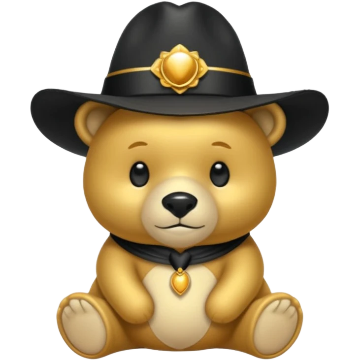 Oso dorado con un sombrero elegante    negro y  en   su cuello un moño negro 🎩 emoji