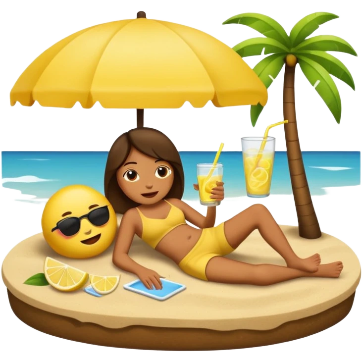 Relaxed emoji lying on an island sipping a lemonade emoji