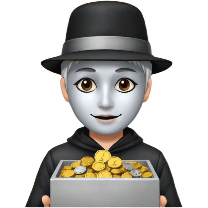 Living statue (silver paint),Street Performers,background street setup, with coins box emoji