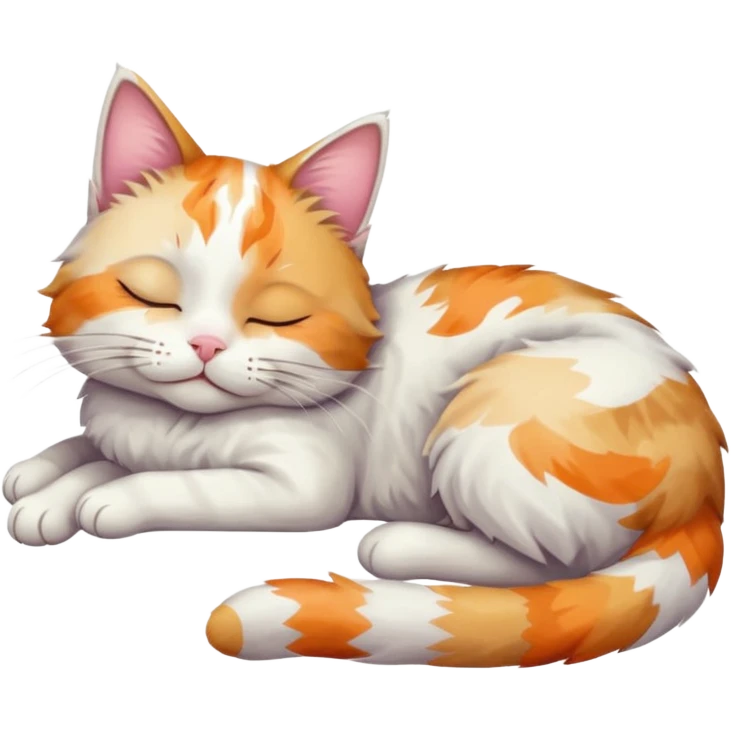 full body colourful light patched calico + white tabby cat sleeping emoji