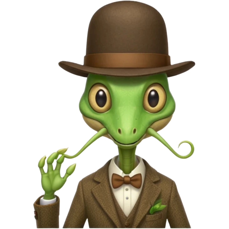 A friendly praying mantis that looks SUPER stereotypically British emoji