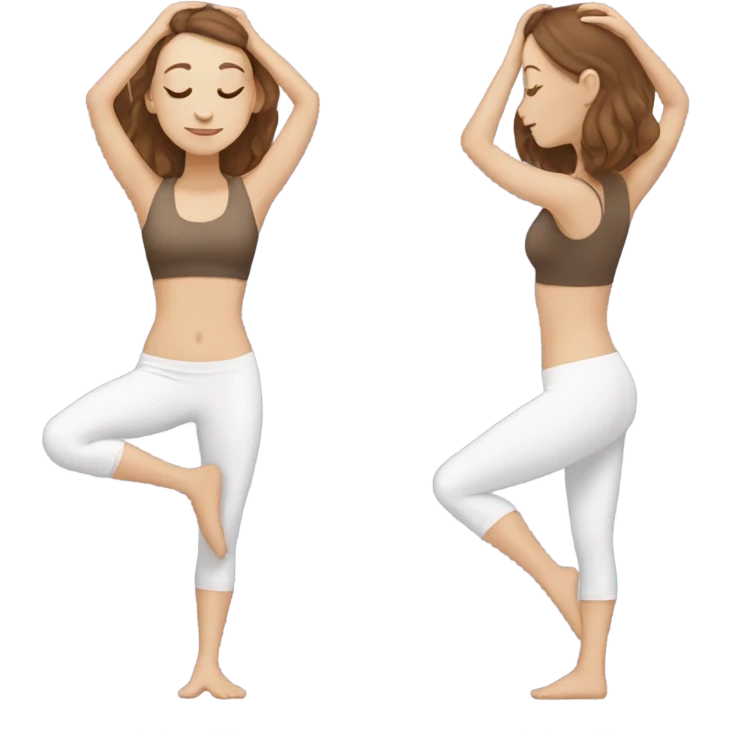 White girl with brown hair doing yoga emoji