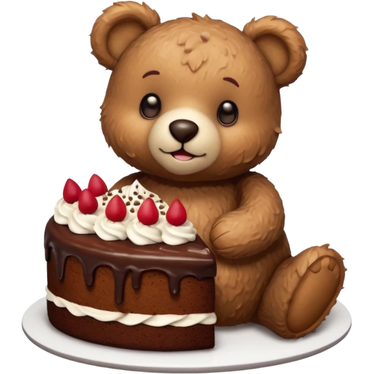 Morning teddy with chocolate cake emoji
