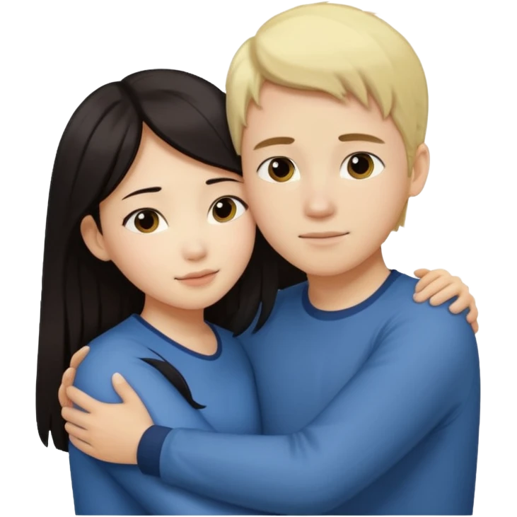 Asian girl hugging white boy emoji