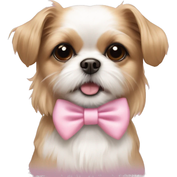 Light brown and white shih tzu mix chihuahua with pink bow emoji