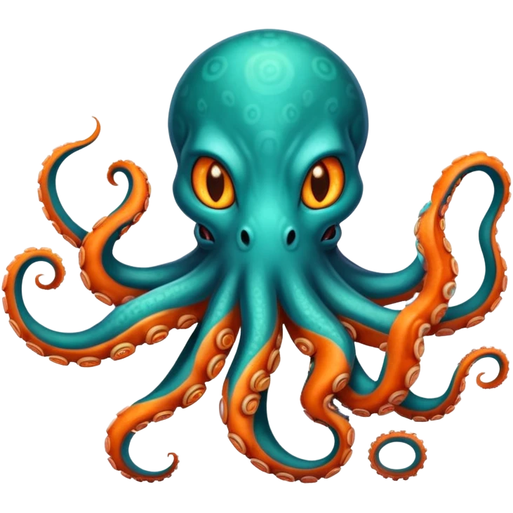 Create a mystical sea guardian that combines the ethereal psychic powers and cute feline form of the first creature with the oceanic draconic might and tentacled body of the second, resulting in a teal-and-orange telepathic cat-octopus-dragon that commands both the depths and the mind. emoji