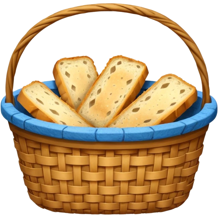 Create an emoji representing empty carbohydrate stores: depict a nearly empty bread basket with only a few crumbs left, overlaid by a fading low-battery symbol to signal depleted carb energy. emoji