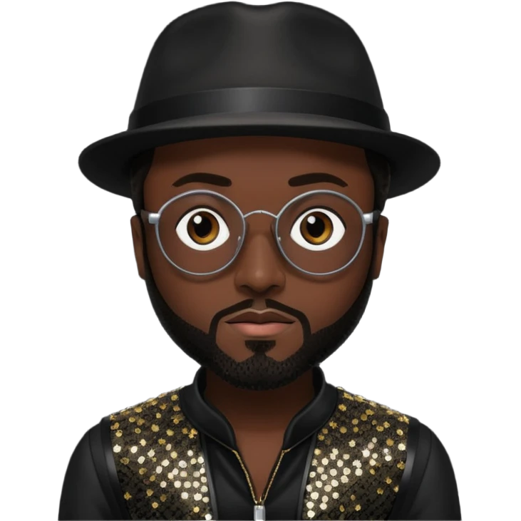 Will.i.am with dark skin, dark brown hair, black sequin outfit emoji