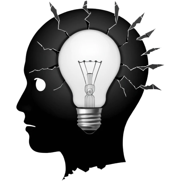 silhouette of a head with a broken light bulb inside emoji