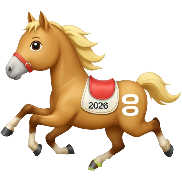 cute horse running on the grass with 2026 year label emoji