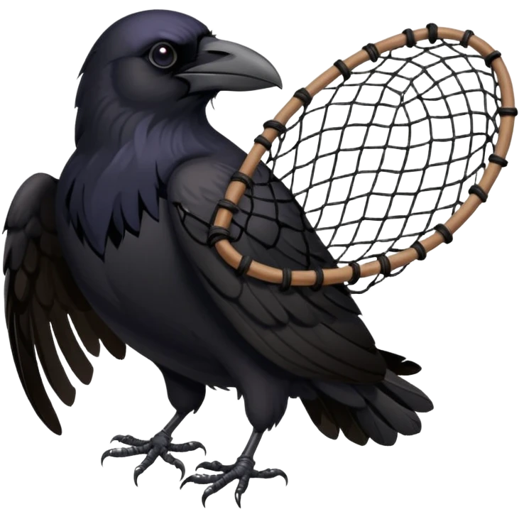A raven getting caught by a hand net emoji