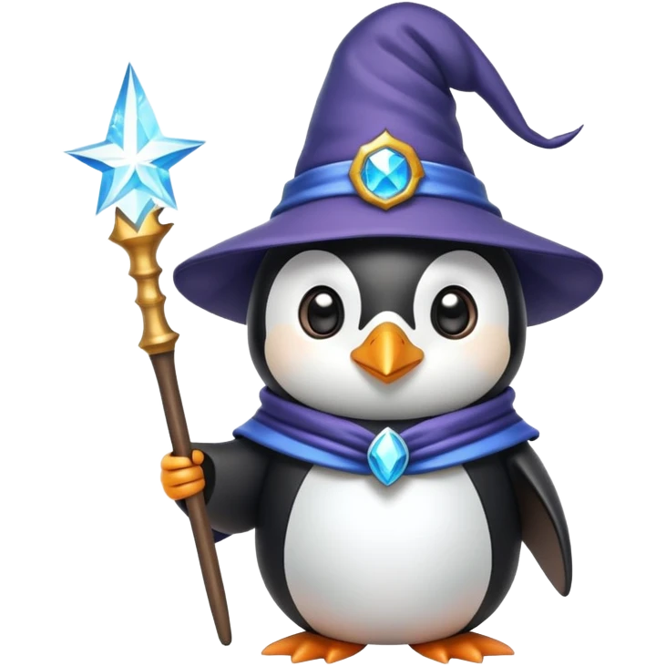 penguin wizard with wizard hat and magic wand emoji