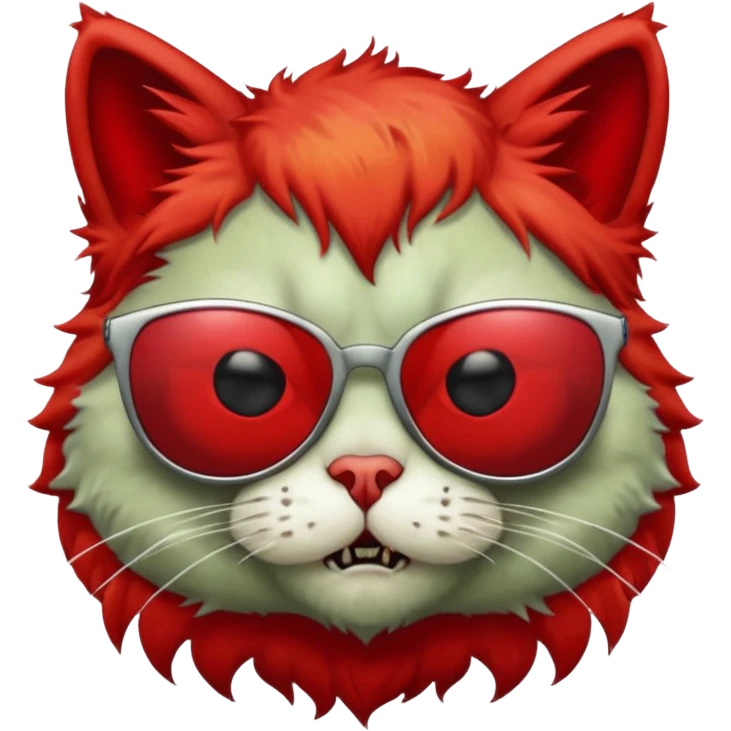 Zombie cat with red hair and sun glasses emoji