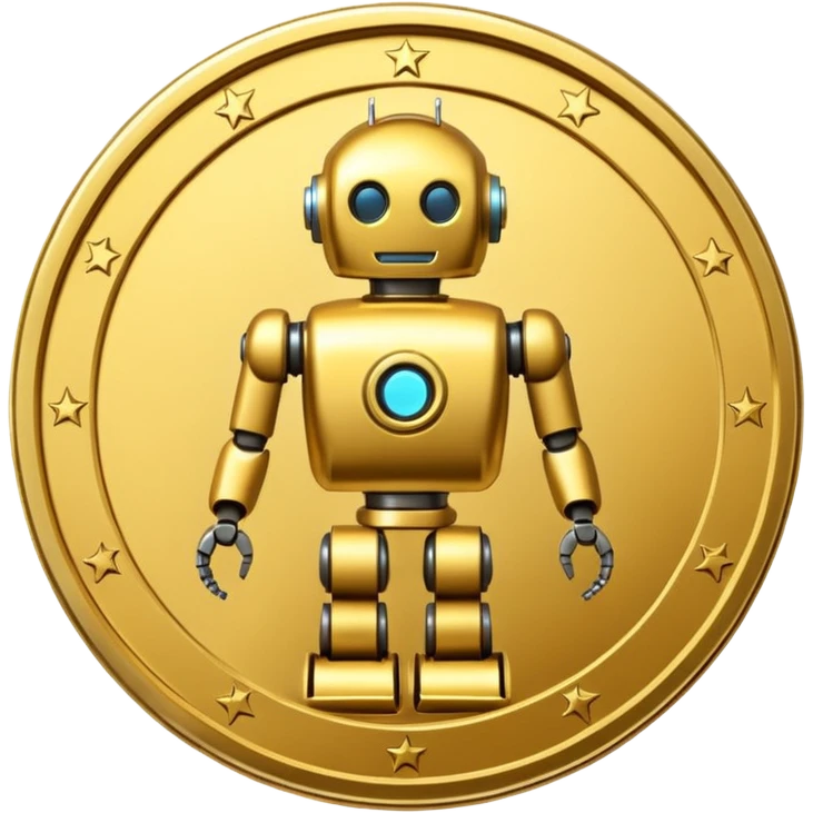 gold coin with robot stamped on it emoji