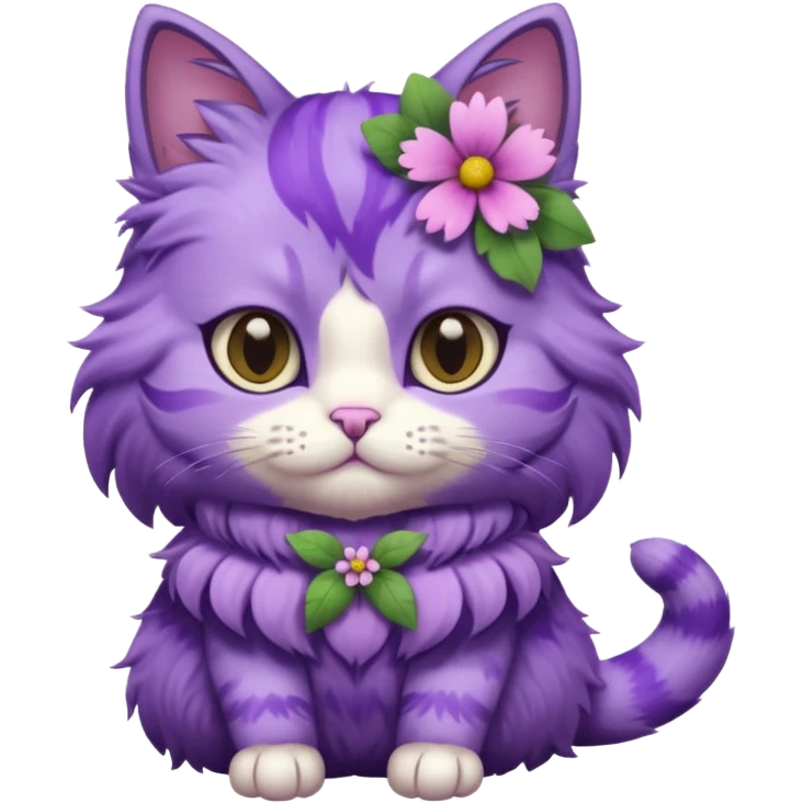 A purple cat with flower dresses  emoji
