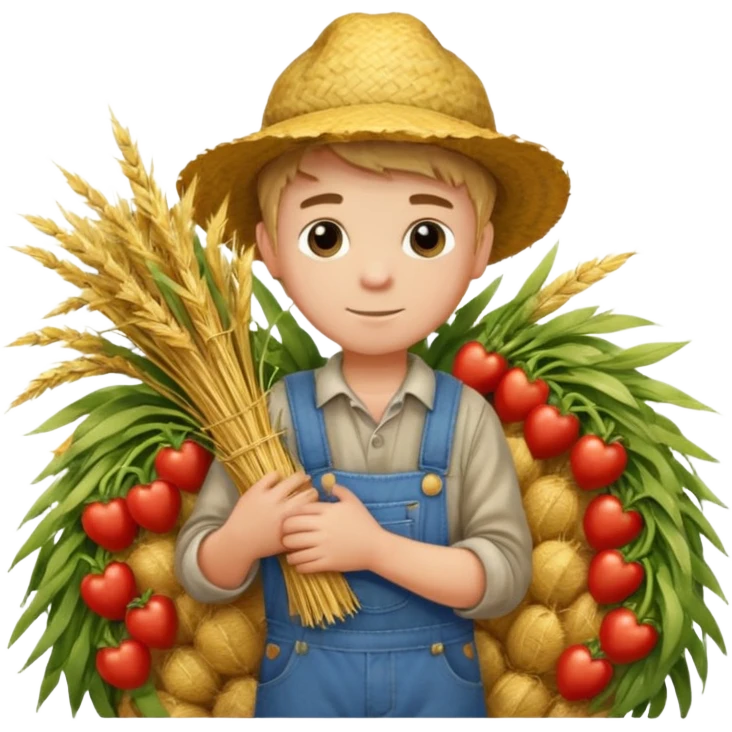 boy farmer, hug a bundle of straw emoji
