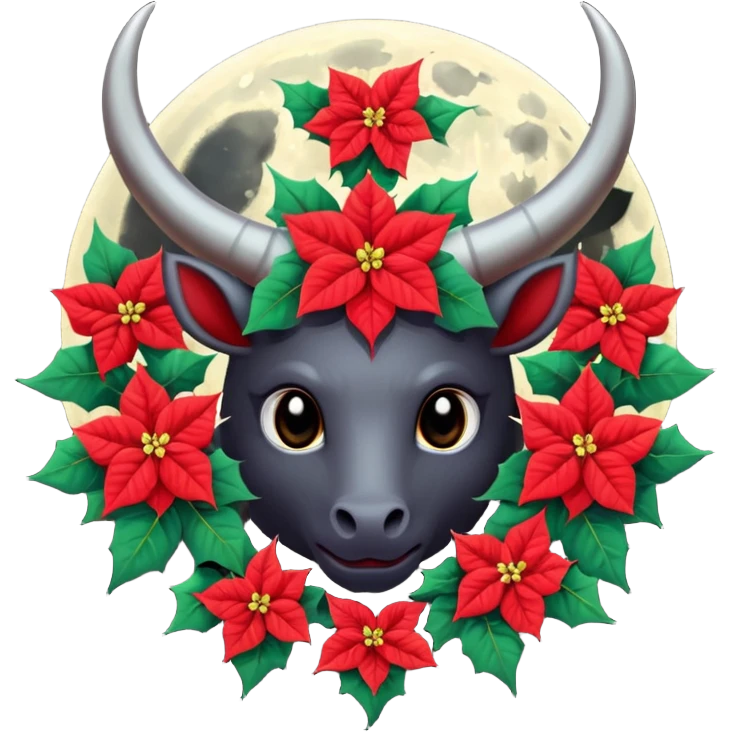 Dark moon with horns and pointsettias  emoji