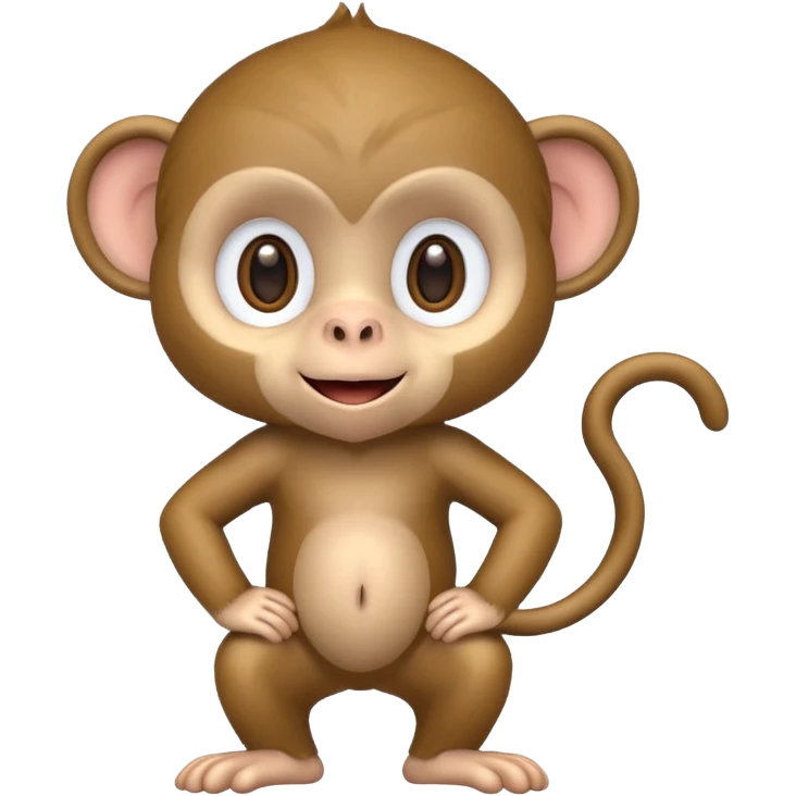 Cute 2.5D shading Graphics. Front View Standing Monkey. emoji