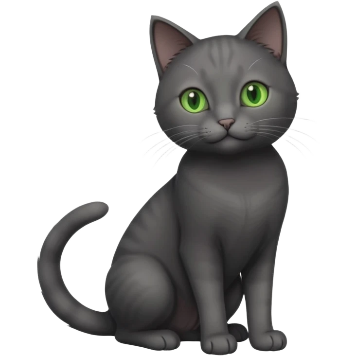 full body gorgeous solid dark grey cat with green eyes, white paws and white whiskers playing emoji