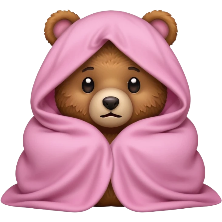 Terrified teddy bear hiding under light pink covers emoji