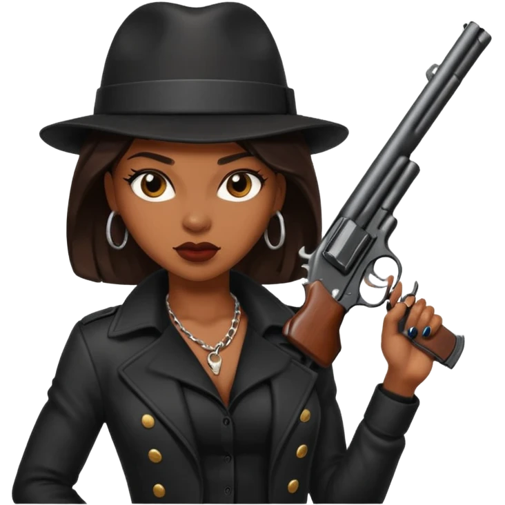 A sexy black female gangster with a gun emoji