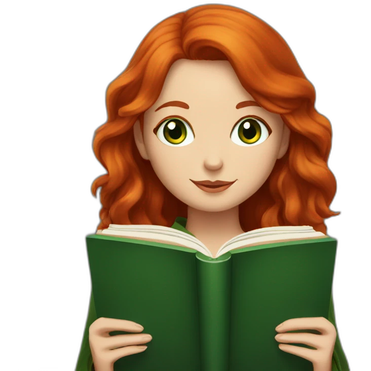 Redhead with green eyes gryffindor reading a book emoji