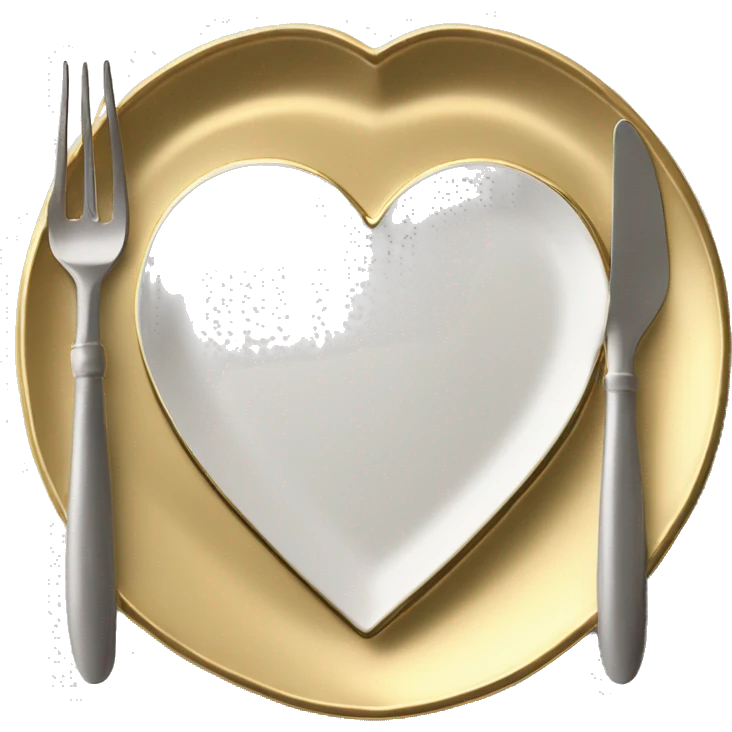 Realistic laying flat empty gold heart charger plate with utensils  emoji