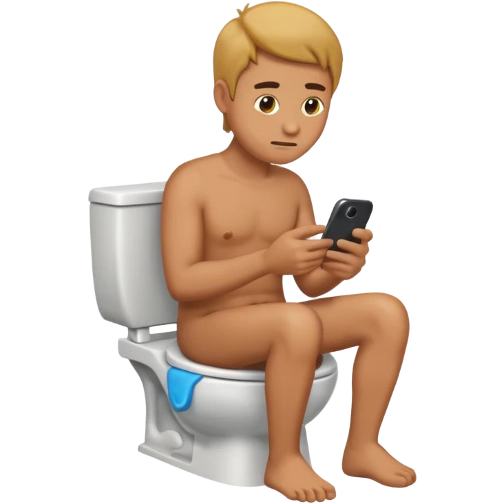 man on toilet, looking at phone, emoji style emoji