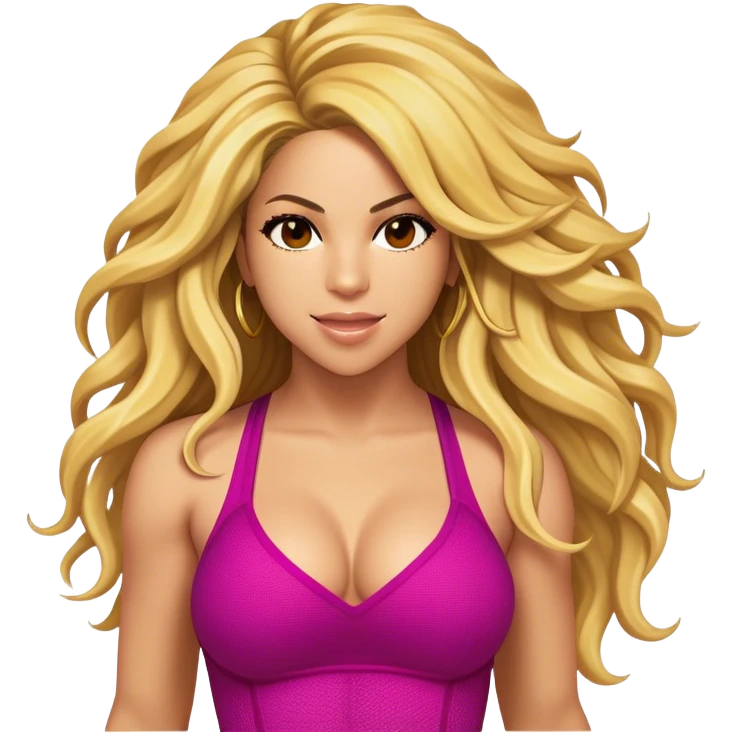 Cinematic Realistic Shakira Portrait Emoji, depicted as a dynamic charismatic pop icon with energetic movement and expressive features, rendered with vibrant textures and dynamic modern lighting that captures her global appeal. emoji