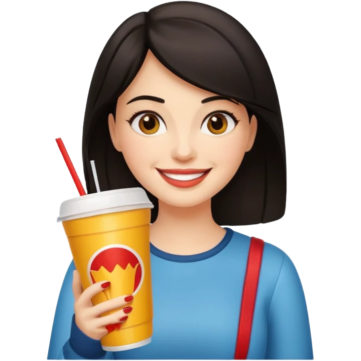 dark haired woman holding fastfood drink emoji