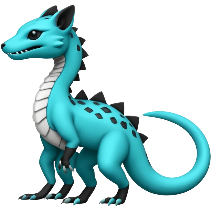 Blue green turquoise black white Salandit-genet-Salamence-fusion-hybrid-creature (full body) emoji
