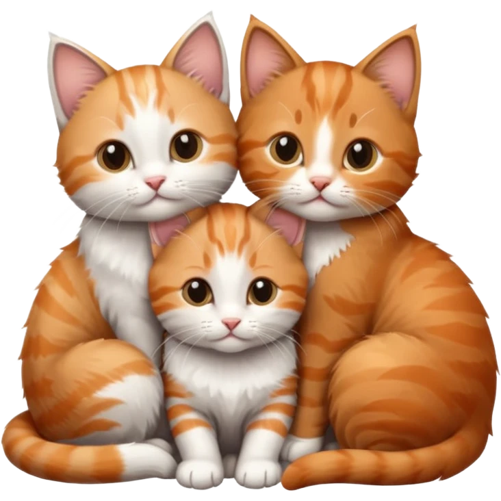 3 kittens cuddling together all different colours, the first one is grey and white, the second is ginger and white and the third is brown tabby and white emoji