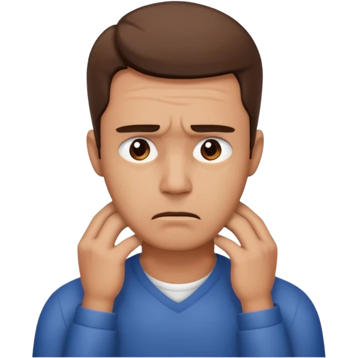 A man looking stressed holding the front of his neck  emoji