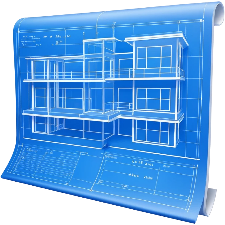 blue blueprint plan with white lines, side view emoji | AI Emoji Generator