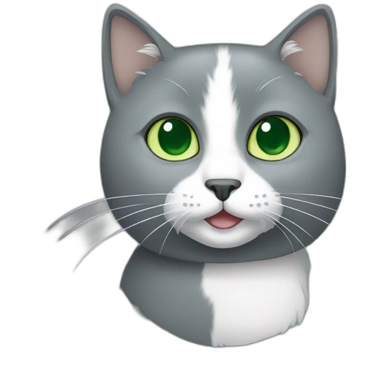 Gray cat with white mouth and white nose and light green eyes emoji