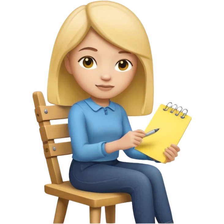 Memoji girl sitting on a chair writing on a sticky note emoji