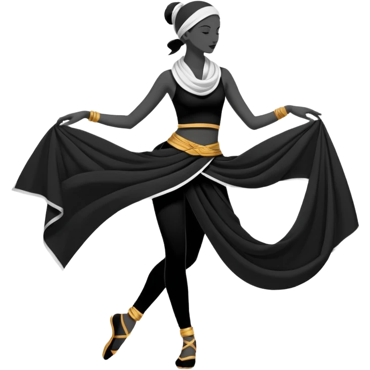 Minimalistic flat vector icon, iOS style, thin black contour on white background. Silhouette of a dancer with scarf or hip belt. Clean, no text, no shadows emoji