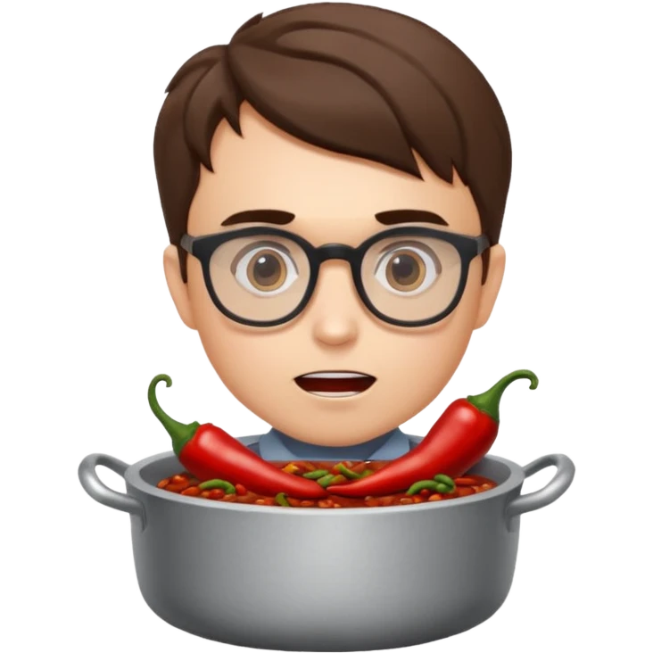 Charlie Kirk in a pot of chili emoji | AI Emoji Generator