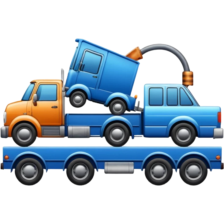 A car towed by a truck,the towed car is at right side and it’s tilt emoji