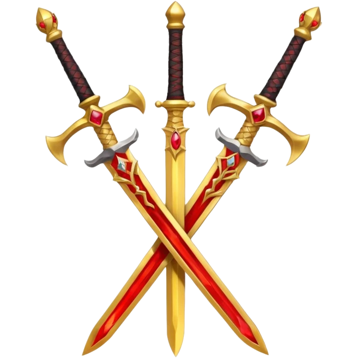 Two crossed swords that are golden in blade and handle and have fiery ...
