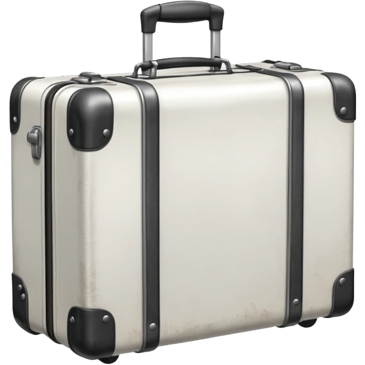 white suitcase with metal ribs and handle on wheels emoji