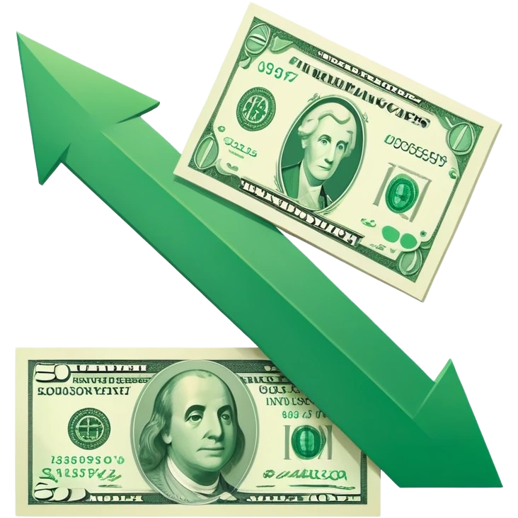 downward arrow next to a banknote, representing lowering costs emoji
