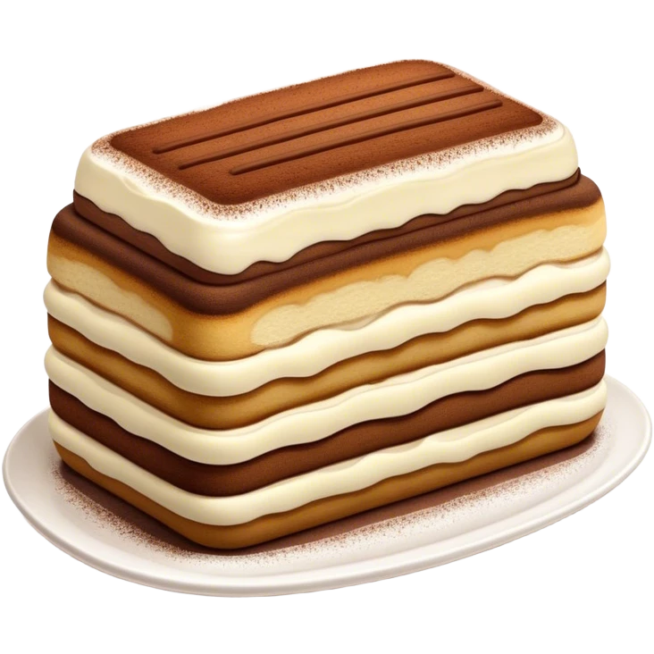 Cinematic Realistic Tiramisu Dessert Emoji, featuring layers of coffee‚Äêsoaked ladyfingers and mascarpone cream dusted with cocoa rendered with delicate textures and warm, inviting lighting. emoji