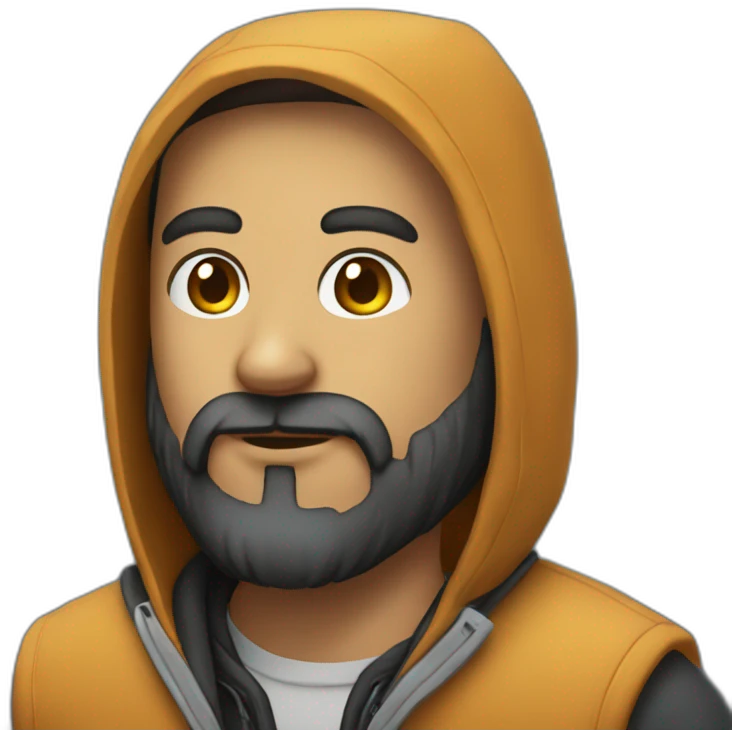Developer with a beard wearing a hoodie emoji