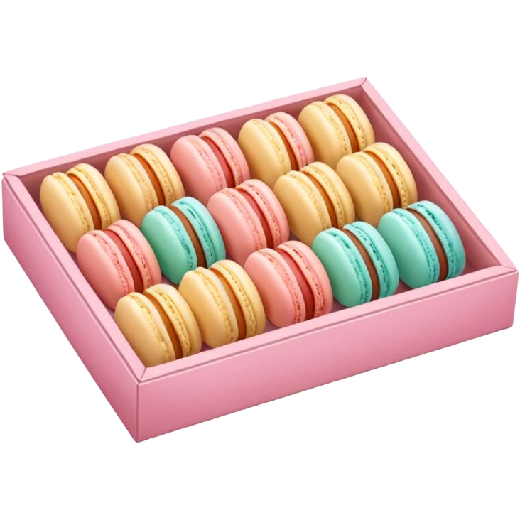 Realistic rectangle box of pastel macaron cookies lined up into the box emoji