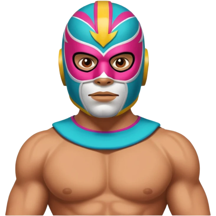 Mexican wrestler portrait, head and shoulders only, colorful luchador mask, muscular collar, confident expression, 3D cartoon, mobile game icon style, clean background, no text, no watermark
 emoji