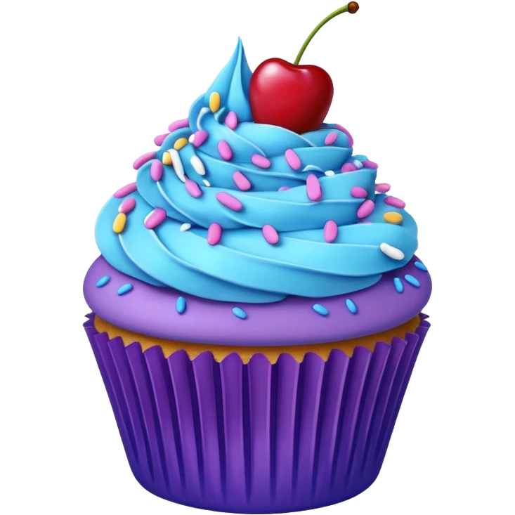 Cupcake: blue cream, purple paper, sprinkles with cherry on top  emoji