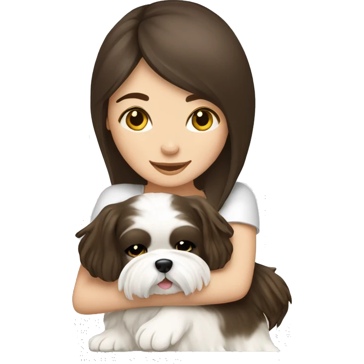 Brunette girl hugging her white Shih tzu emoji
